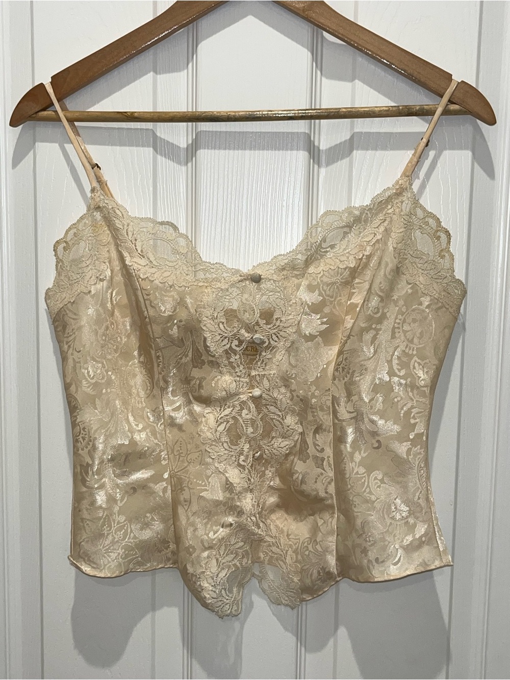 VTG Victoria's Secret Gold Label Cream Satin Lace-Trim Camisole